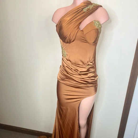 Dresses | Gold And Bronze Long Evening Gown Size 45 And Hand Made Perfect  For Prom | Poshmark